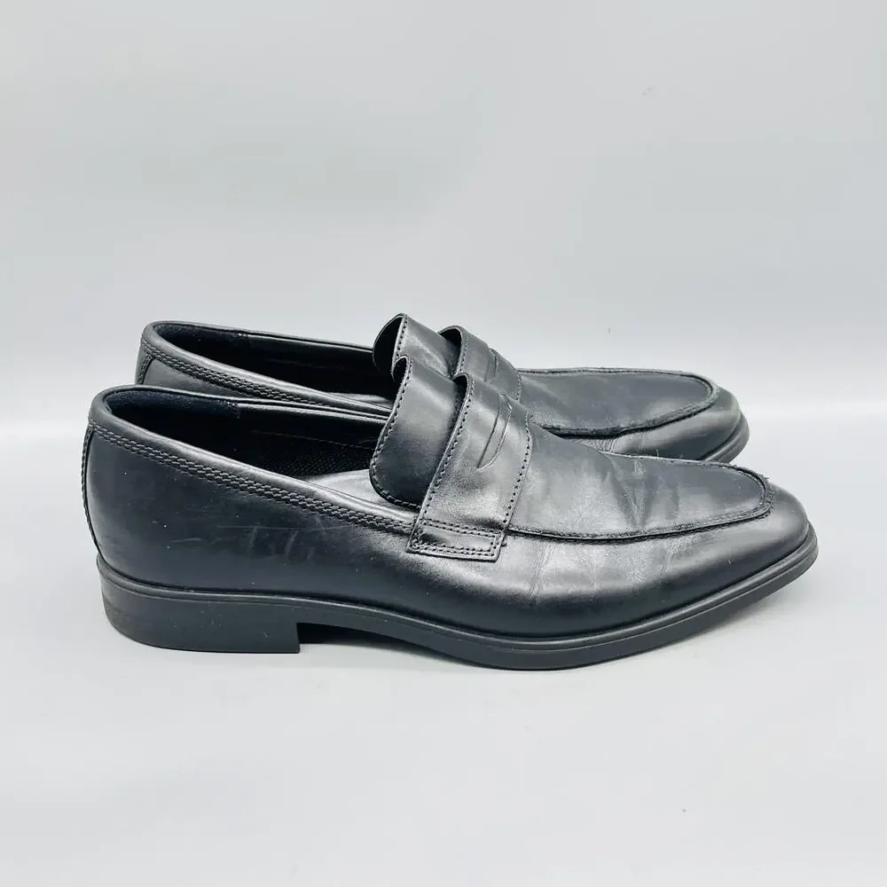 ECCO Shoes Mens 10 Black Leather Classic Penny Loafers Slip On Dress Comfort